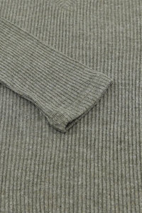 Olive V-neck Long-sleeve Ribbed Knit Top