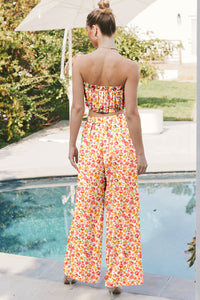 Orange Floral Bandeau Top and High Waist Wide Leg Pants Set