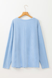 Plus Size Ribbed Corded Texture Long Sleeve Knit Tunic Shirt