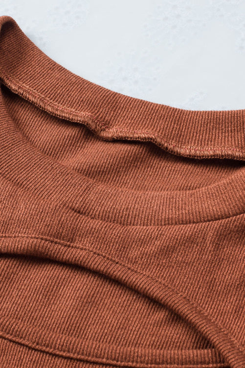 Pumpkin Spice Ribbed Cutout Long Sleeve Knit Top