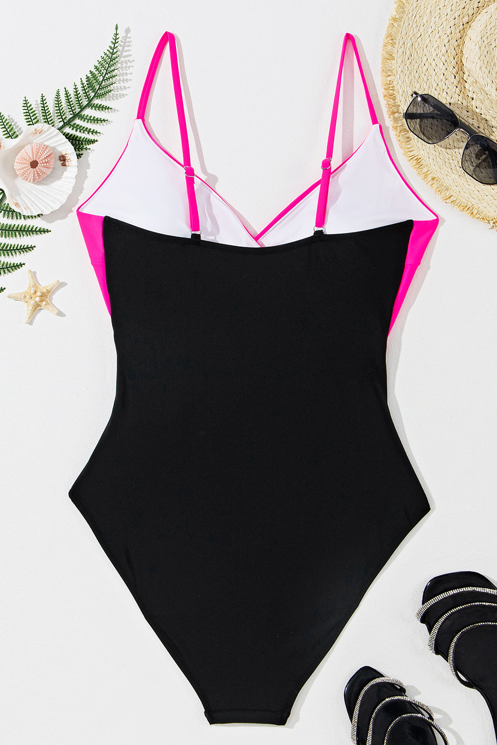 Pink and Black Crossover Cutout One Piece Padded Swimsuit