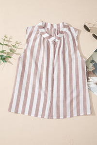 Light Mauve Stripe Casual Button Down Sleeveless Blouse