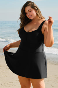 Black Plus Size Ruffled Sweetheart Neckline One-Piece Swim Dress