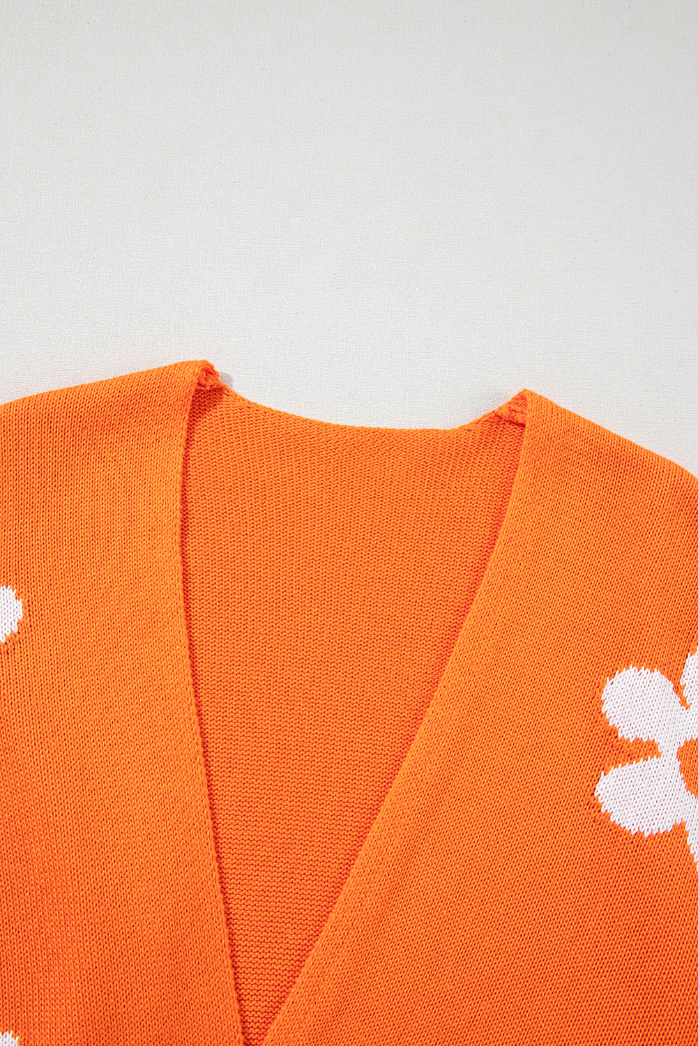 Orange Floral Print Open Front Loose Knit Lightweight  Cardigan Sweater