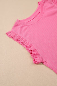 Pink Textured Ruffle Crop Top and Long Skirt Two Piece Set