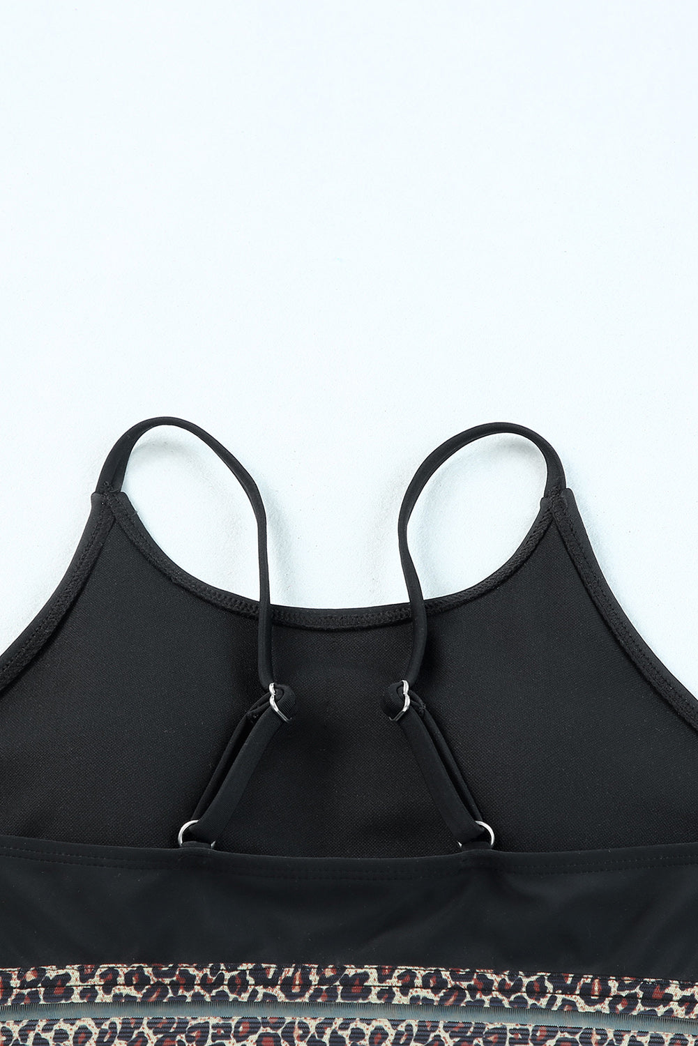 Black with Leopard Mesh Trim 2-Piece Bikini Swimsuit