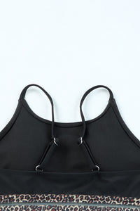 Black with Leopard Mesh Trim 2-Piece Bikini Swimsuit