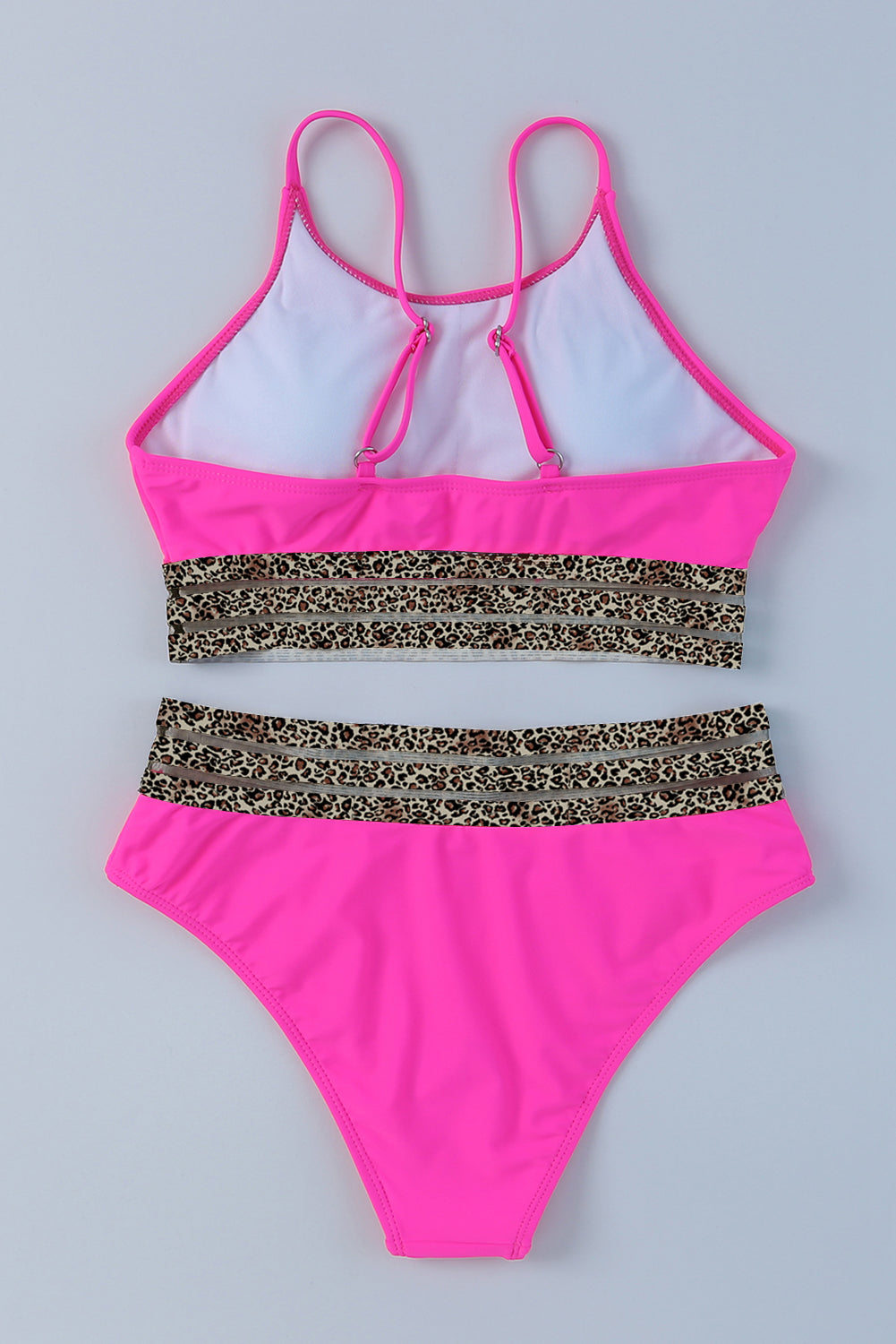 Black with Leopard Mesh Trim 2-Piece Bikini Swimsuit