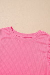 Pink Textured Ruffle Crop Top and Long Skirt Two Piece Set