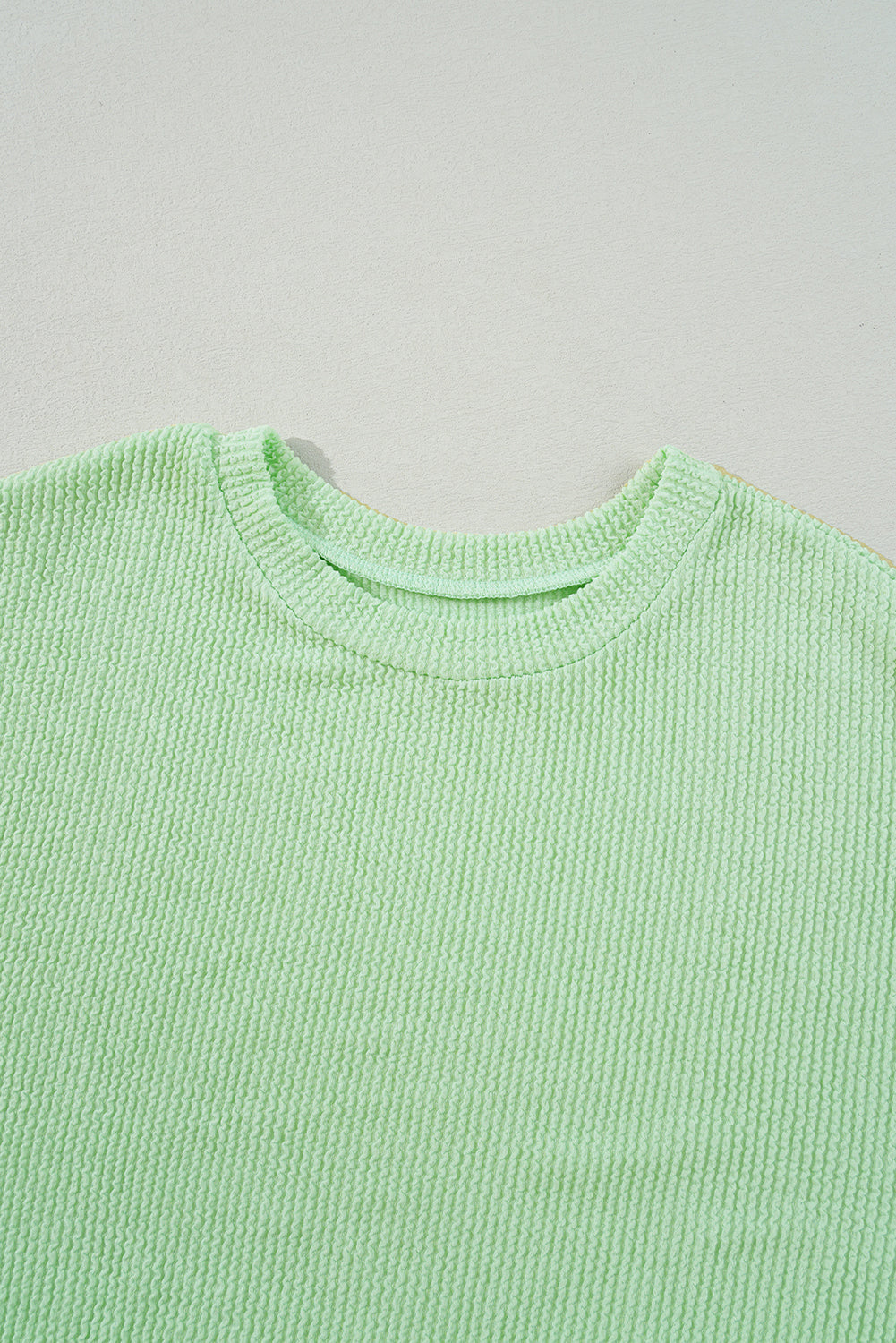Spring Green Ribbed Drop Shoulder Pullover Top