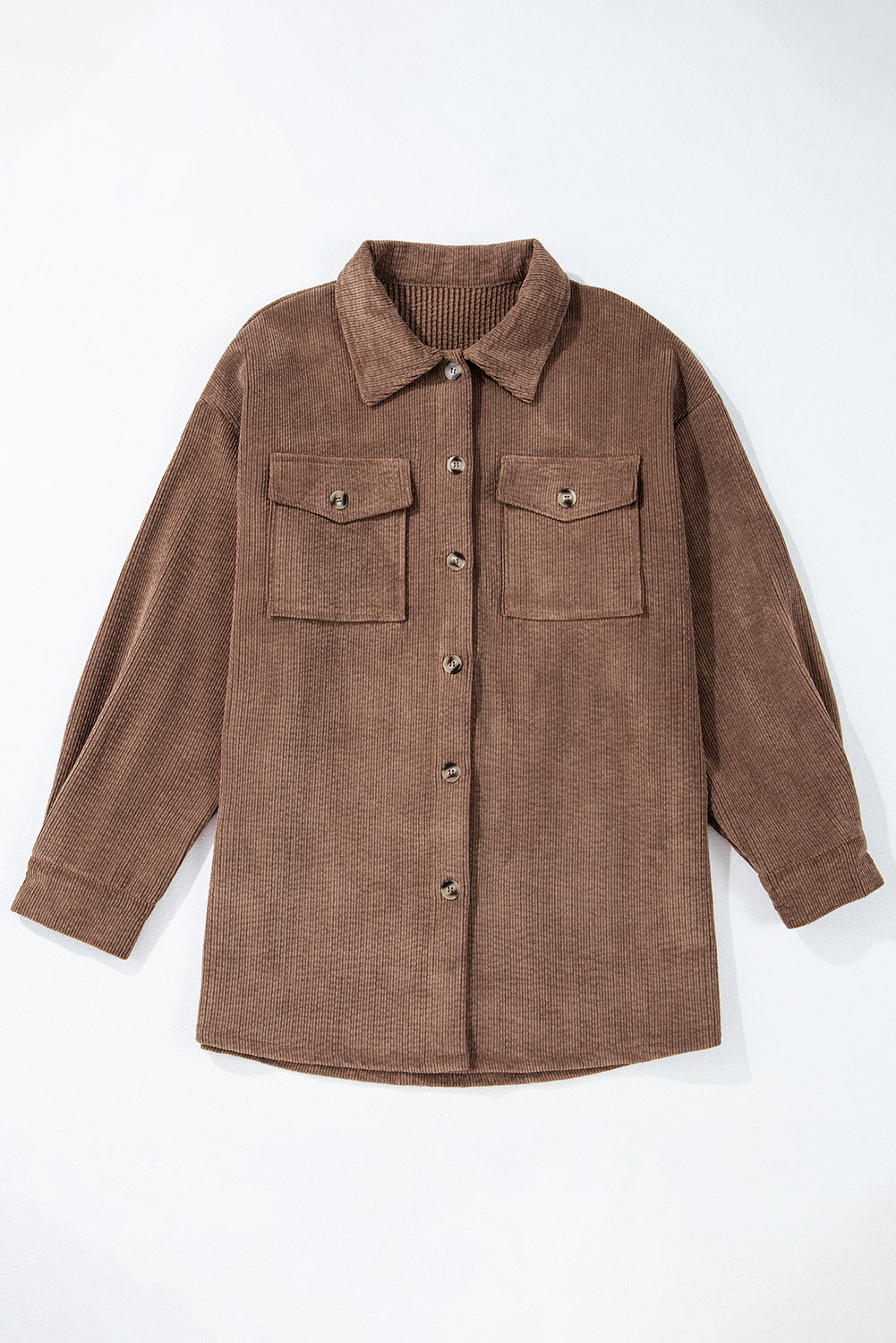 Corduroy Textured Double Chest Pocket Button Up Shacket
