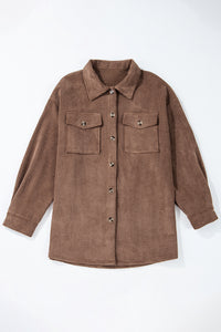 Corduroy Textured Double Chest Pocket Button Up Shacket