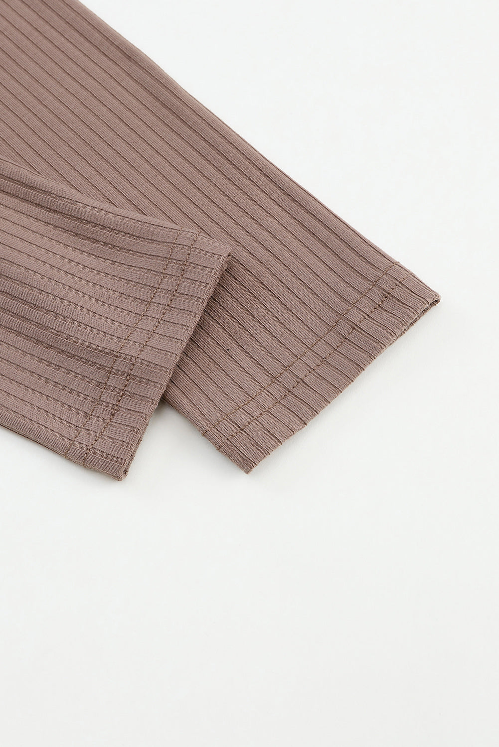 Taupe V-Neck Chest Pocket Ribbed Knit Top
