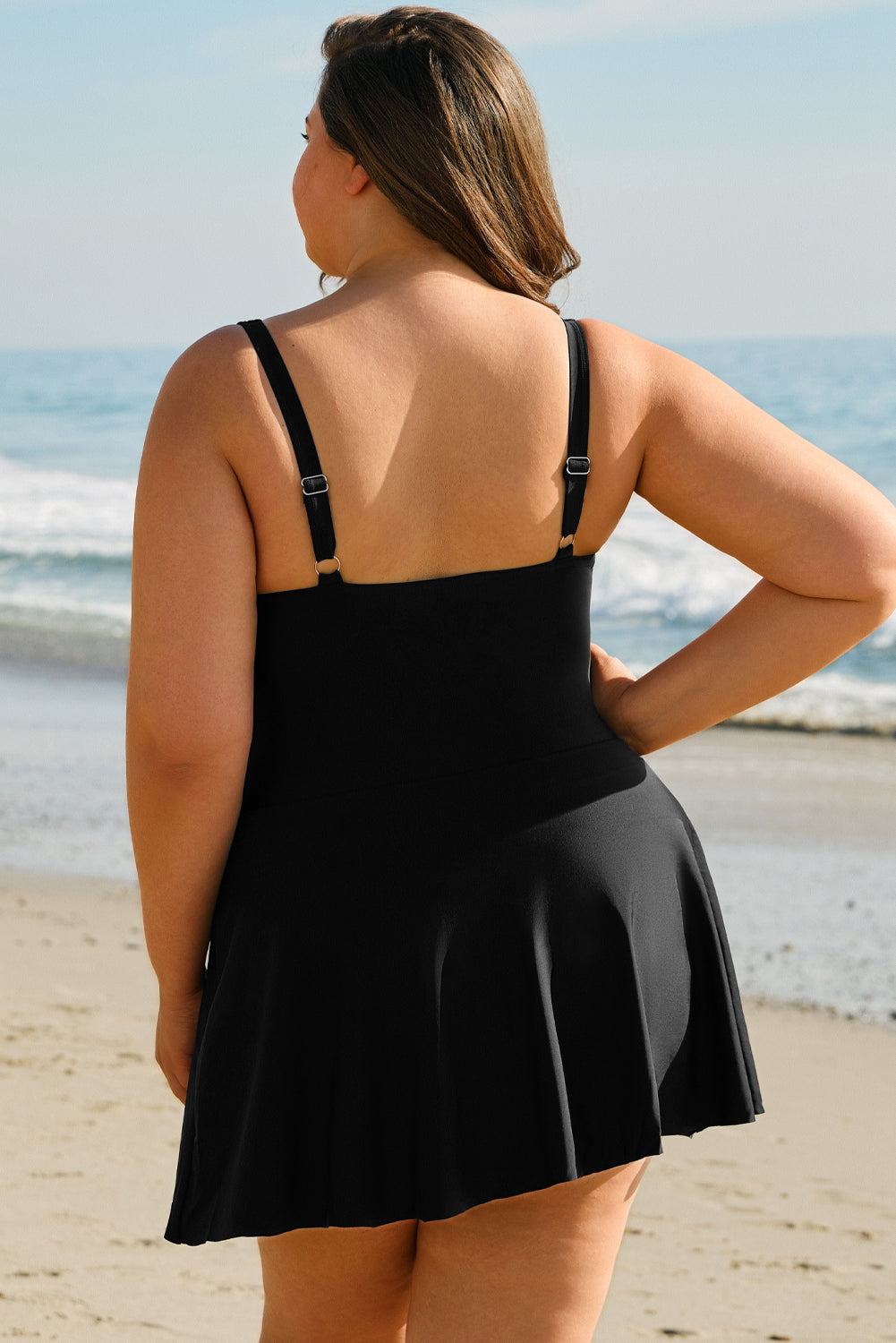 Black Plus Size Ruffled Sweetheart Neckline One-Piece Swim Dress