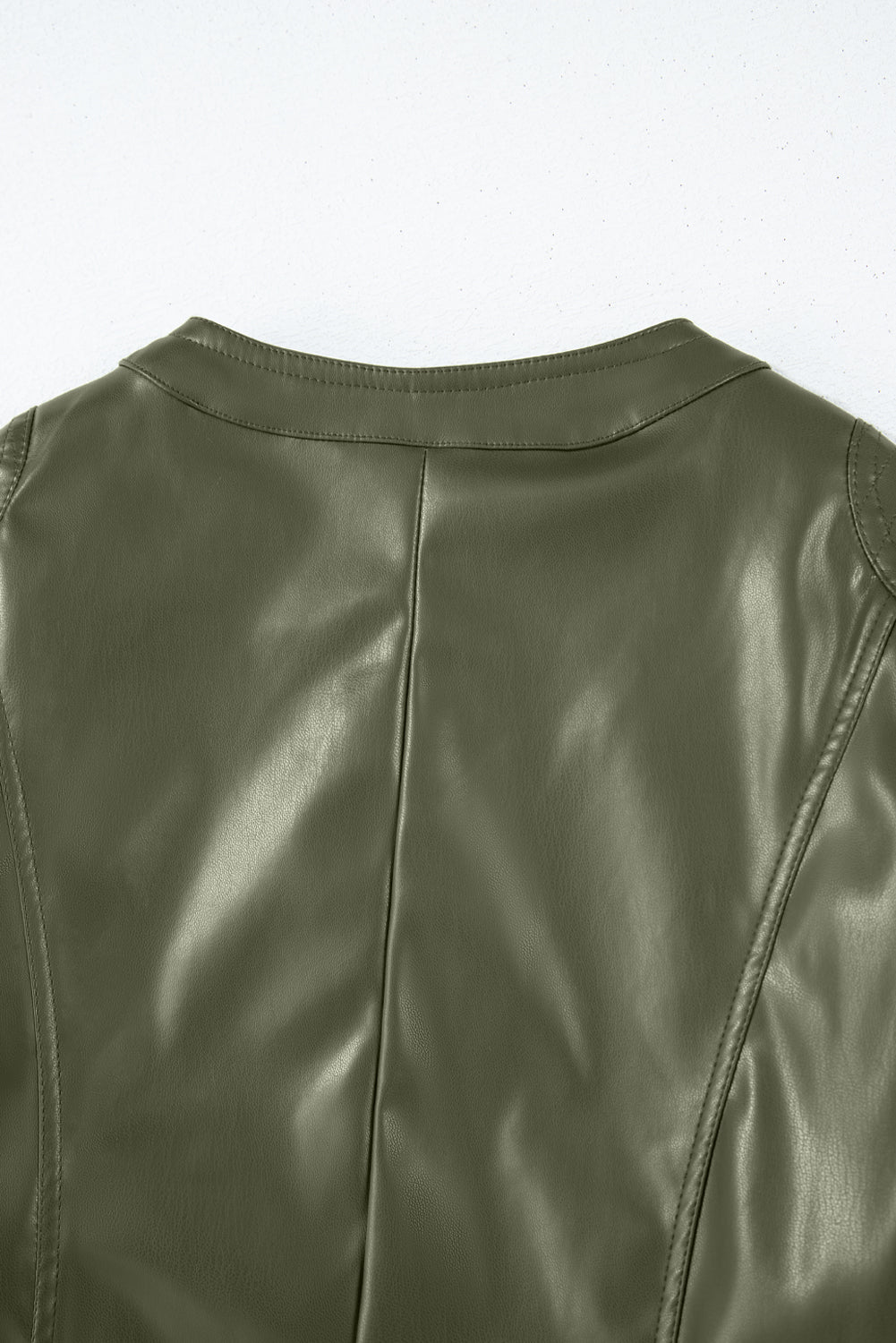Olive Green Faux Leather Zip Up Slim Fit Bomber Jacket