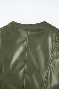 Olive Green Faux Leather Zip Up Slim Fit Bomber Jacket