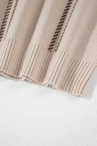 Beige Window Pane Plaid Drop Shoulder Knit Sweater