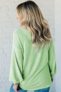 Spring Green Ribbed Drop Shoulder Pullover Top