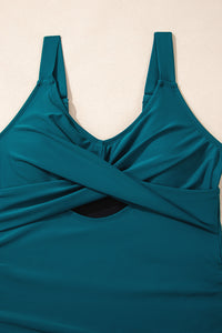 Deep Teal Adjustable Strap Ruched Side Slit Tie Knot Swim Dress