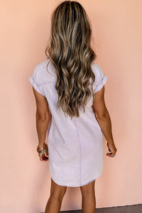 Lavender Short Sleeve Button Down Denim Shirt Dress