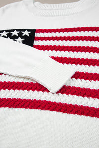 White American Flag Cable Knit Sweater