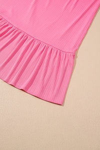 Pink Textured Ruffle Crop Top and Long Skirt Two Piece Set