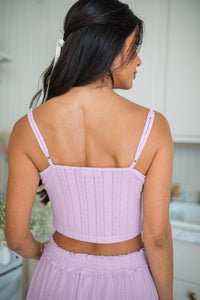 Lavender Textured Cropped Cami Shorts and Cardigan 3-Piece Lounge Set
