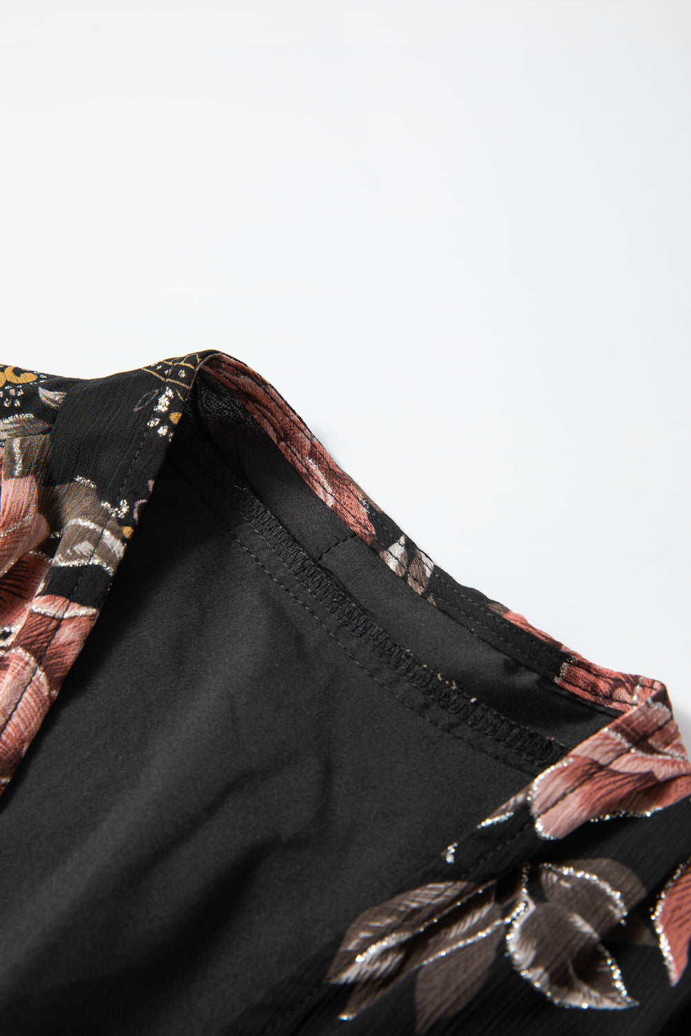 Black Floral Print Cross Over V-Neck Balloon Sleeve Blouse
