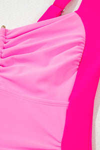 Fuchsia Pink Color Block Ruched Tankini 2-Pc. Swimsuit