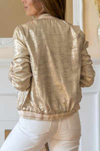 Khaki Metallic Zip Up Baseball Jacket