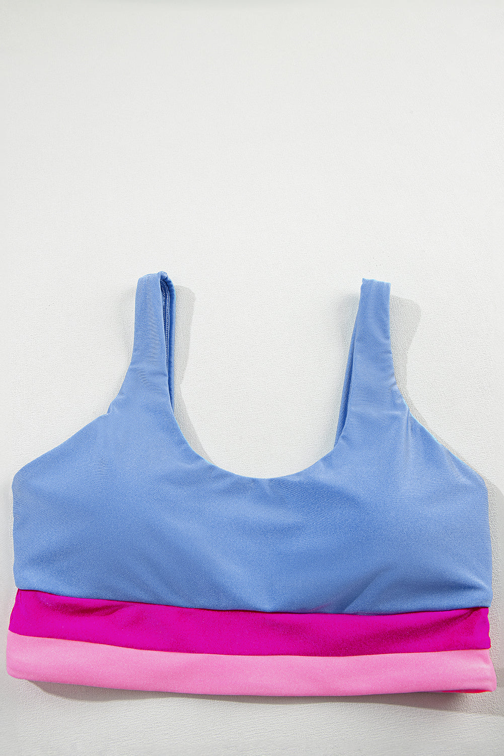 Light Blue and Pink Colorblock High Waisted Bikini Swimsuit