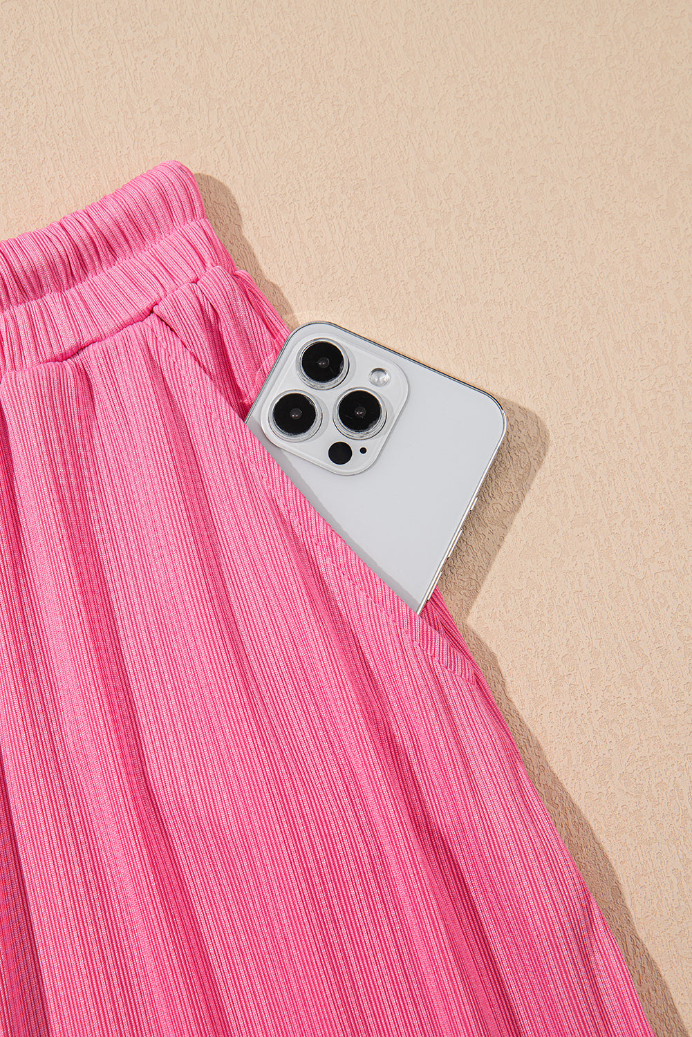 Pink Textured Ruffle Crop Top and Long Skirt Two Piece Set