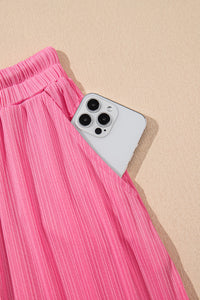 Pink Textured Ruffle Crop Top and Long Skirt Two Piece Set