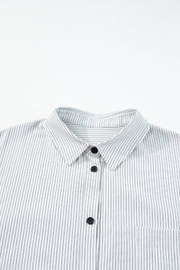 Black Stripe Roll-tab Raglan Sleeve Over-Sized Tunic Blouse