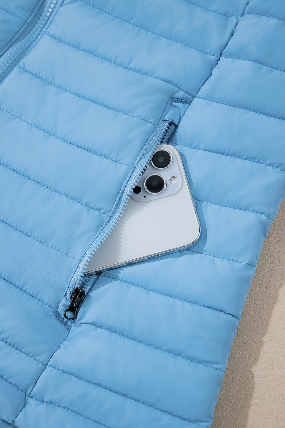 Silvery Solid Color Quilted Zip-up Puffer Jacket