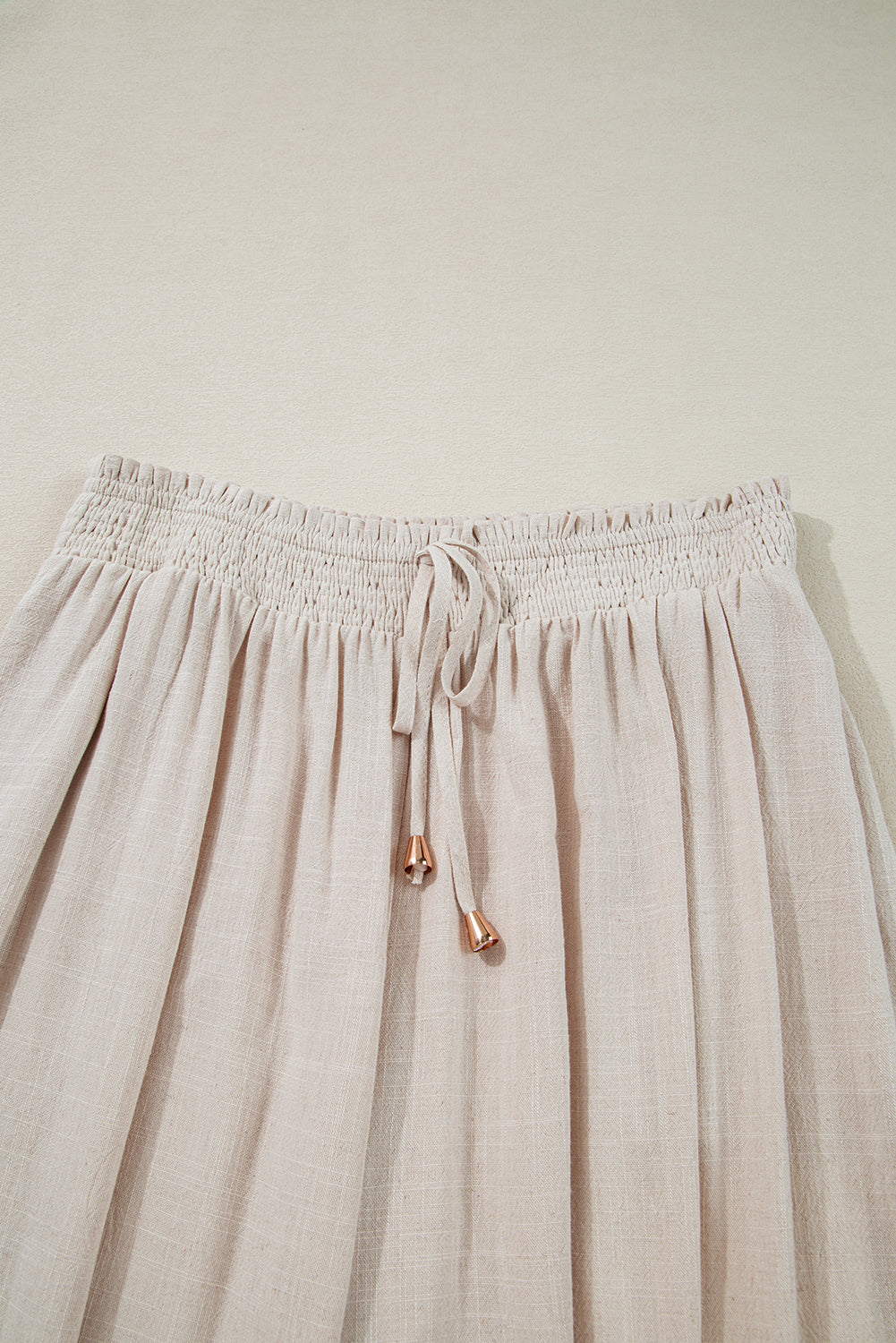 Beige Smocked Waist Wide Leg Plus Size Pants