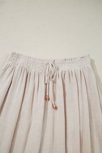 Beige Smocked Waist Wide Leg Plus Size Pants