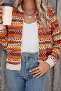 Rustic Fall Boho Striped Zip Up Long Sleeve Jacket
