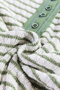 Green Stripe Textured Henley Long Sleeve Top