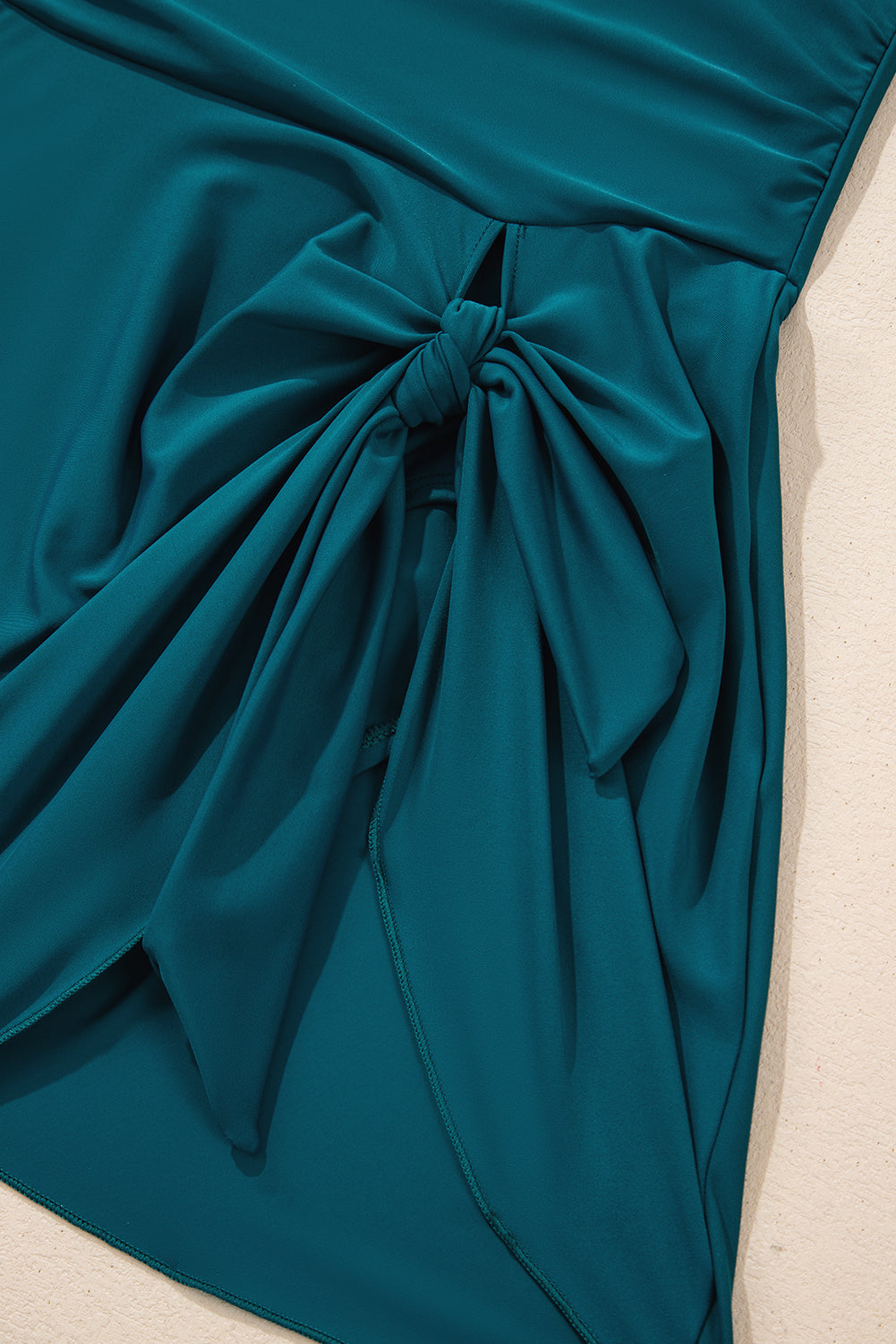 Deep Teal Adjustable Strap Ruched Side Slit Tie Knot Swim Dress