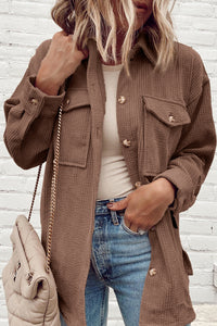Corduroy Textured Double Chest Pocket Button Up Shacket