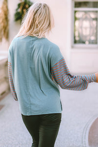 Teal and Rust Stripe Long Sleeve Color Block Shirt