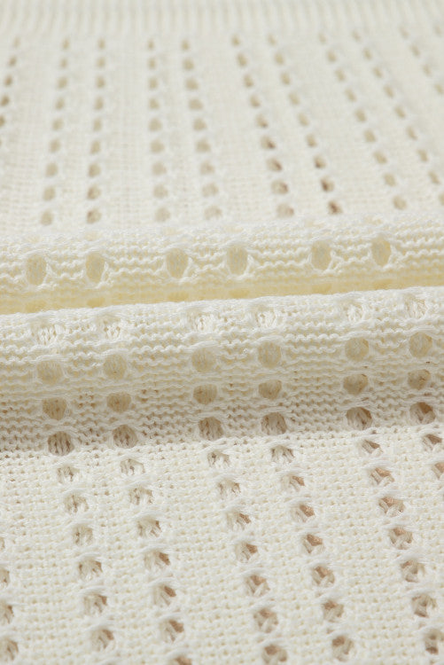 White Open Knit Crochet V-Neck Beach Tank Dress