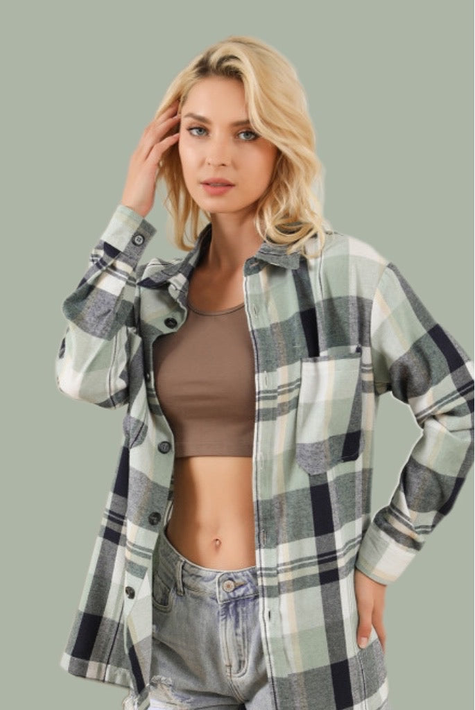 Sage Plaid Button Up Shirt