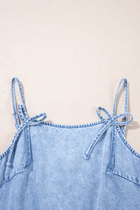 Light Wash Spaghetti Straps Ruffled Denim Sun Dress