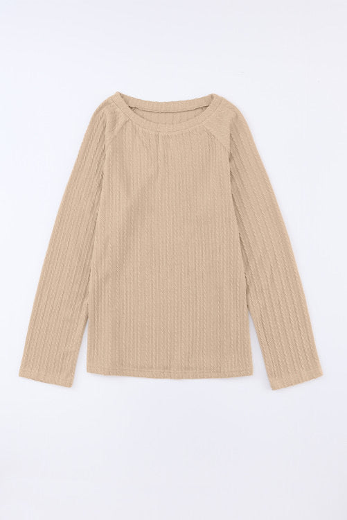 Camel Textured Long Sleeve Knit Top