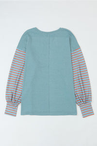 Teal and Rust Stripe Long Sleeve Color Block Shirt