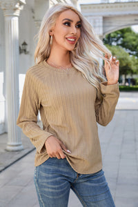 Camel Textured Long Sleeve Knit Top