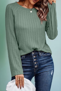 Dark Sage Long Sleeve Textured Knit Top