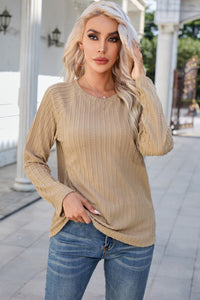 Camel Textured Long Sleeve Knit Top